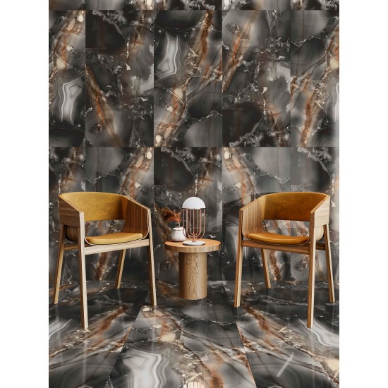 Πλακάκι Black Onyx Full Lappato 60Χ120 Μαύρο Γυαλιστερό